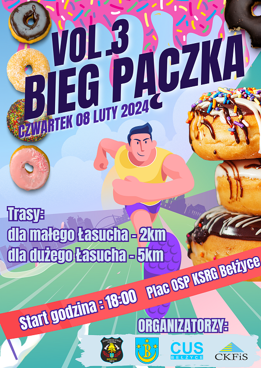 plakat zapraszający na bieg pączka 